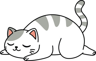 Adorable Napping Striped Cat Illustration