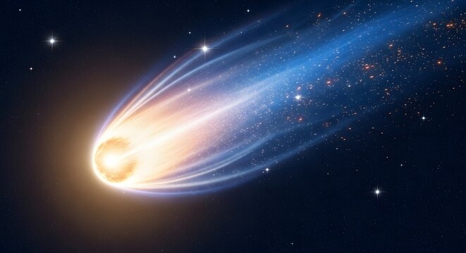 Brilliant comet streaking across a starry night sky, celestial event, cosmic wonder, space exploration.