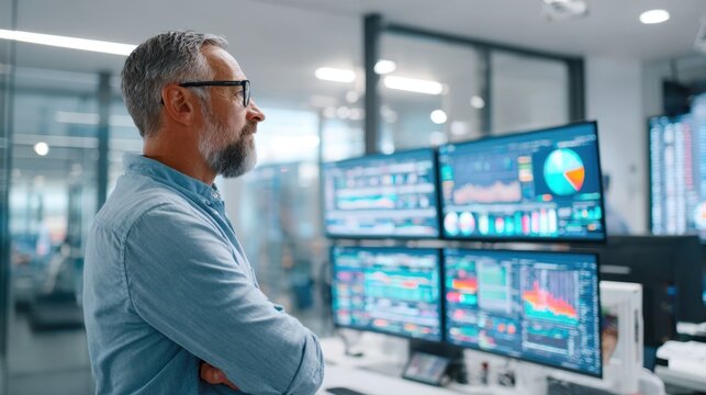Man analyzing financial data in modern office