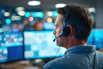 Focused individual monitoring multiple computer screens