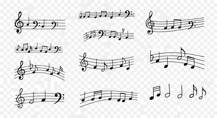Collection of musical notes and symbols isolated on for music education and composition