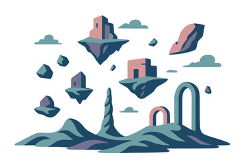 A dreamlike terrain featuring airborne islands and structures that defy gravity