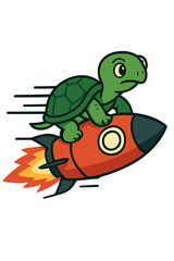 Obraz premium A turtle on a rocket, a surreal concept of rapid speed