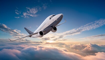 aerial jet soaring through a pastel sky of clouds
