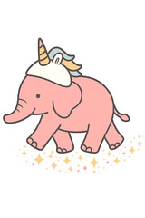 Naklejka premium A pink elephant dons a unicorn hat while strolling across glitter