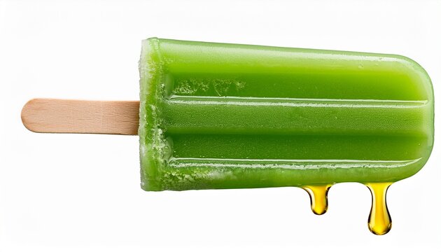 green popsicle with dripping juice isolated on transparent cutout background