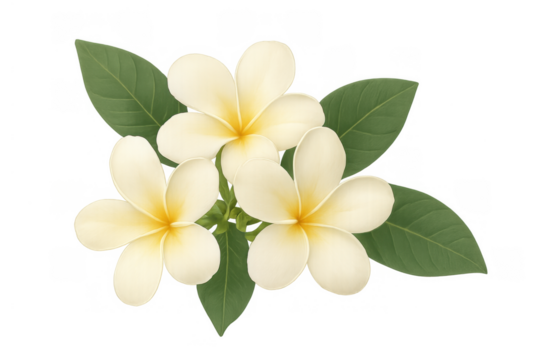 Plumeria frangipani flowers blooming, tropical plant botanical garden, exotic blossom illustration transparent background