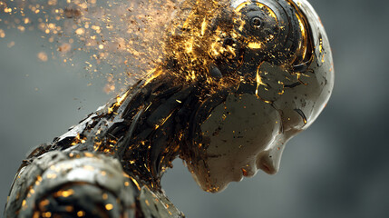 Fusion of human mind with technology, visualizing neural connections, digital overlays, and AI integration, symbolizing advanced cognition and futuristic innovation.