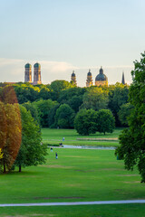 Englischer Garten Green Public Park and City Skyline on Summer Evening. Munich, Bavaria, Germany