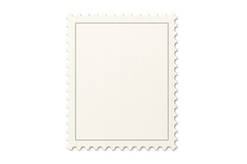 Blank postage stamp template with perforated edges, white paper texture, isolated on transparent background