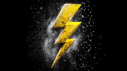 Bright yellow electric lightning bolt striking dynamically against a dark background representing energy power electricity force and high-voltage impact in a vibrant abstract concept