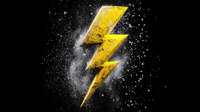 Bright yellow electric lightning bolt striking dynamically against a dark background representing energy power electricity force and high-voltage impact in a vibrant abstract concept