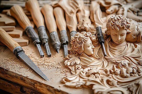 Art of traditional wood carving high resolution picture