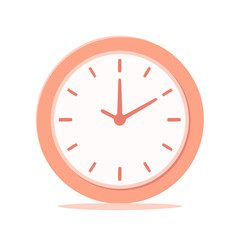 Cartoon-style illustration of a simple clock showing time with hands, blush color, and shadow.