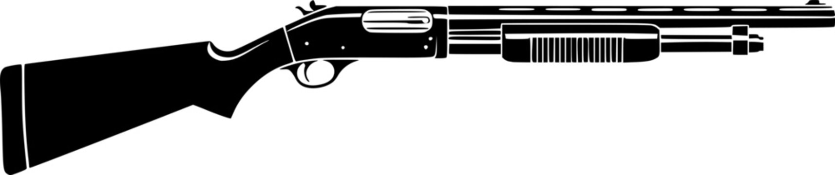 Black Shotgun Silhouette on White Background: A Weapon Illustration
