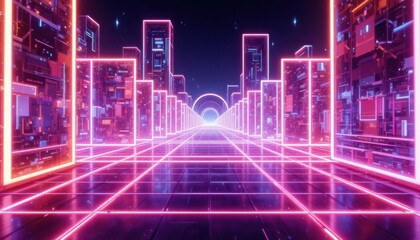 Futuristic Cityscape, Neon Lights, High Tech Background, Digital Art, Urban Environment
