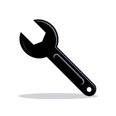 Simple Black Open-End Wrench Tool on a White Background with Shadow