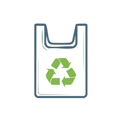 Plastic shopping bag with prominent green recycling symbol illustration for eco friendly concept