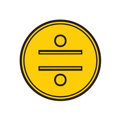 Division math symbol icon in a yellow circle for arithmetic and education vector graphic