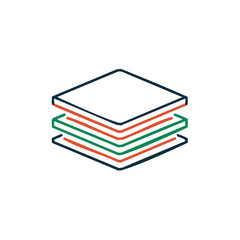 Stacked Pages Icon with Orange and Green Layers