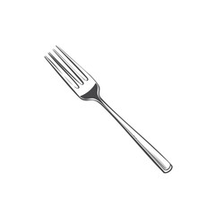 Stylized graphic illustration of a fork utensil with tines and a handle on a white background