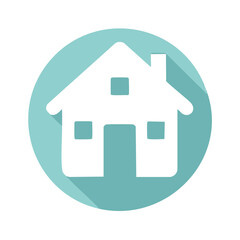 Modern flat design white house icon with long shadow in a teal circle