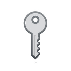 Modern flat design illustration of a metallic gray key for unlocking solutions and concepts