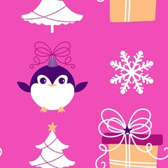 Christmas animals seamless penguin pattern for wrapping paper and fabrics and kids print
