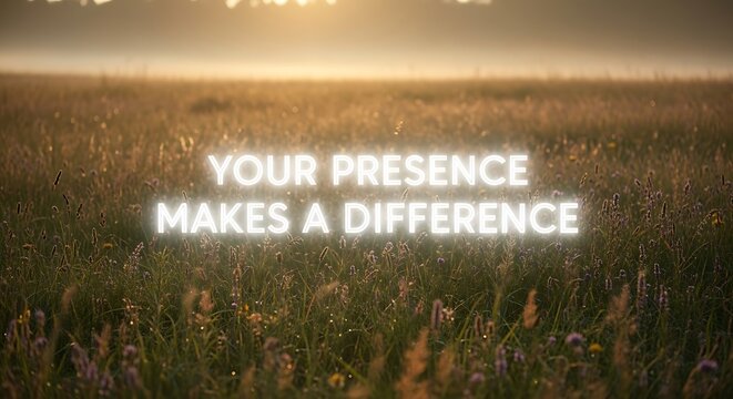 Illuminated text over field of grass at sunset with inspirational message in bright glowing letters