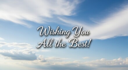 Wishing you all the best text overlay on a blue sky with white fluffy clouds background image scene