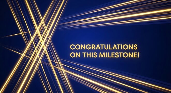 Congratulations on this milestone with golden lines on a dark blue gradient background design element