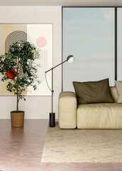 Fototapeta premium Large luxury modern bright interiors Living room mockup illustration 3D rendering image