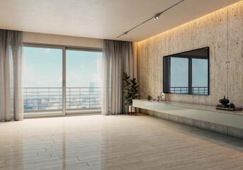 Naklejka premium Large luxury modern bright interiors Living room mockup illustration 3D rendering image