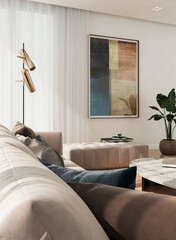 Naklejka premium Large luxury modern bright interiors Living room mockup illustration 3D rendering image