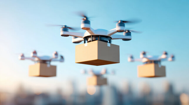 Drones Delivering Packages in the Sky
