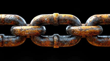 Fototapeta premium Close-up of a Rusty Metal Chain on a Black Background.