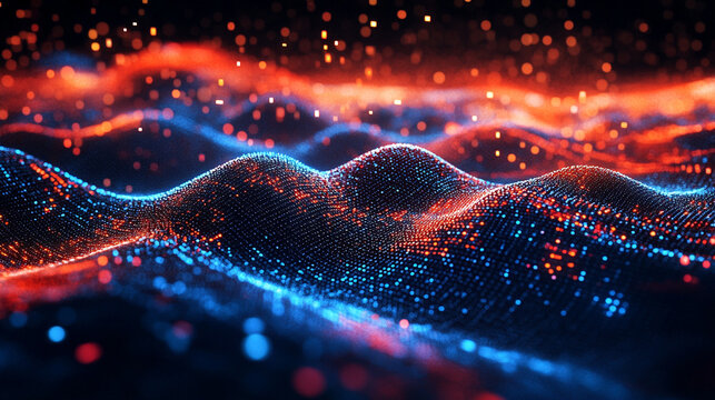 Abstract data streams cross a digital grid forming vibrant flowing connections representing information flow futuristic technology network communication and dynamic cyber visualization in 3D space