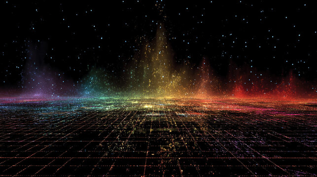 Abstract data streams cross a digital grid forming vibrant flowing connections representing information flow futuristic technology network communication and dynamic cyber visualization in 3D space