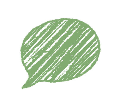 Green organic speech bubble with crayon scribble and diagonal sketch brings a message in a circle chat bubble form. Illustration for communication and text concepts, with hand drawn graphic style for