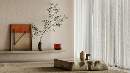 Naklejka premium Large luxury modern bright interiors Living room mockup illustration 3D rendering image