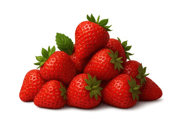 Ripe red strawberries with green mint leaves creating a fresh fruit pile, healthy snack on transparent background