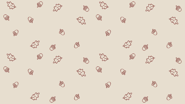 Seamless acorn and oak leaf pattern on cream background, vector style
