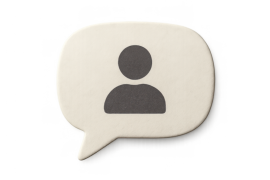 User profile icon with speech bubble representing communication, social media, contact, and networking concepts