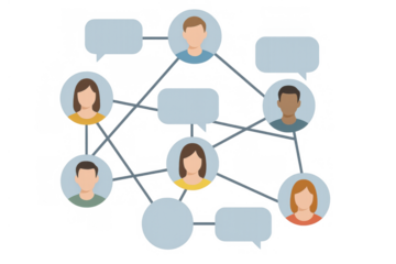 Social network connecting people, communicating online, forming a community, and sharing information