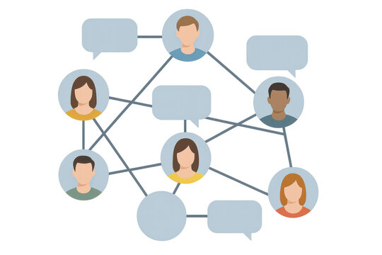 Social network connecting people, communicating online, forming a community, and sharing information - Powered by Adobe