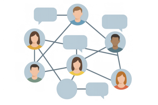Social network connecting people, communicating online, forming a community, and sharing information