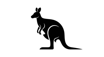 Black kangaroo silhouette icon. Simple vector graphic of an Australian animal standing. Isolated marsupial symbol for logo design
