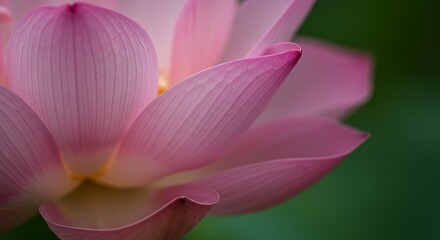 Fototapeta premium Close up of a vibrant pink lotus flower in full bloom against a green backdrop