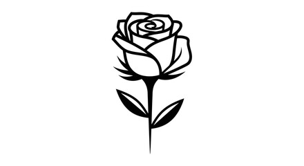 Elegant black and white rose flower icon. A beautiful and simple line art vector illustration symbolizing love and romance
