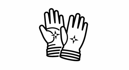 An illustrative icon depicting a pair of protective gloves with a subtle sparkle effect, symbolizing cleanliness and care
